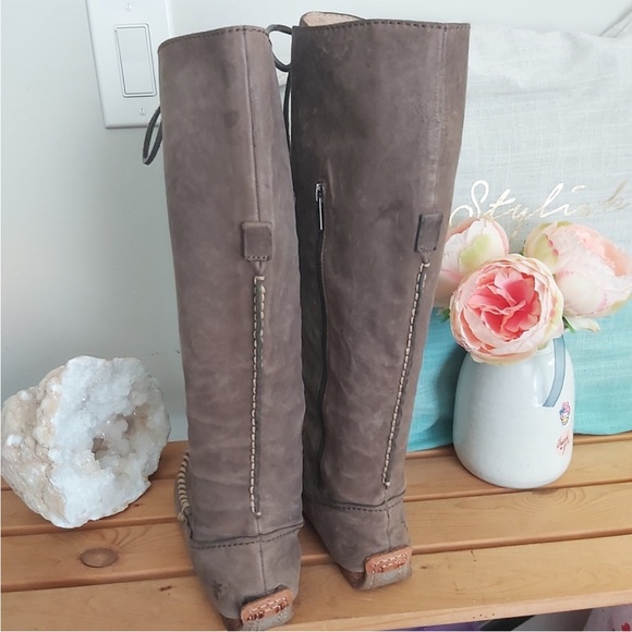 Rare Frye tall boots size 7 tan Alex lace taupe leather Moccasins lace up - Picture 9 of 16